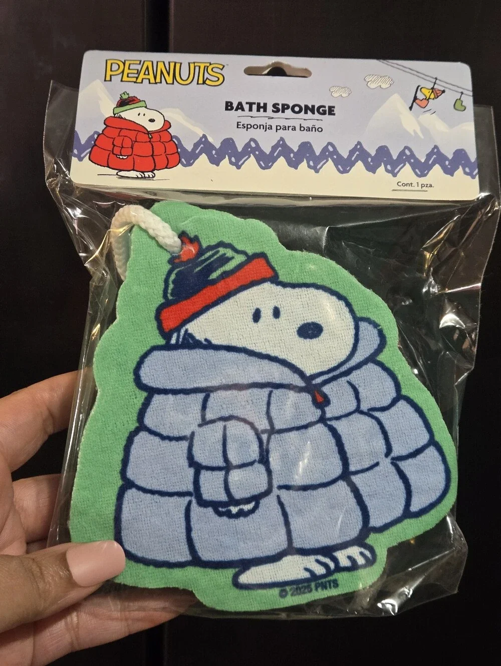 Peanuts Snoopy Green, Light Blue & Red Bath Sponge with Rope
